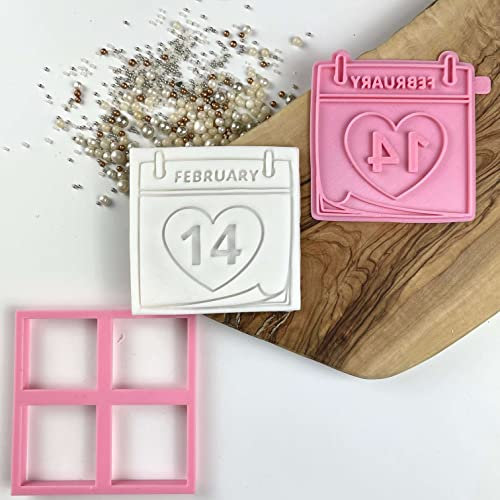 LissieLou February 14th Calendar Valentine's Cookie Cutter and Stamp Icing Stamp Fondant Embosser Valentine's Theme - Light Pink