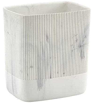 Polytree Bathroom Trash Can 1.8 Gallon(7 Liter) Small Kitchen Garbage Can,Decor Wastebasket for Bedroom Office,Resin Marble White