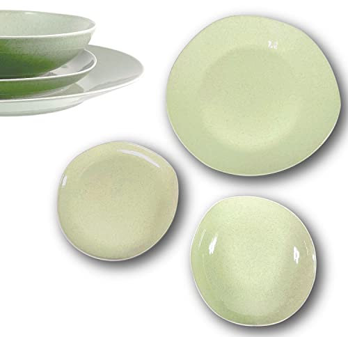 ARCA Servizio Piatti, Set Piatti Soho Verde 18 Pezzi | Piatti Colorati Ceramica, Set di Piatti Moderni | Piatti Irregolari per Set da Tavola Originale, 30 e 22cm