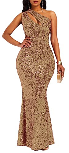 VERWIN Pailletten-Maxikleid für Damen, ärmellos, schräger Kragen, figurbetontes Kleid, Partykleid