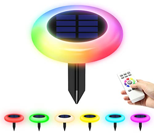 intelamp Solar Pathway Lights Outdoor, 6 Pack 9 Color Changing with Remote Control, Dusk to Dawn Solar Powered Waterproof LED Ground Lighting for House Outside Lawn Garden Yard Patio
