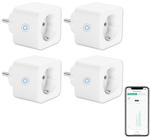 Prise Connectée WiFi 16A Mesure de Consommation Électrique ANTELA Prise Intelligente compatible avec Alexa/Google Home, APP Contrôle, Horaires & Minuterie，4PCs