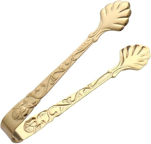 Gold Mini Serving Tongs, Vintage Rose Relief Handle Ice Cube Clips Sugar Tongs, Stainless Steel Sugar Cube,for Tea Coffee Appetizers Desserts