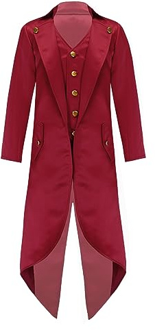 YOOJIA Kids Boys Medieval Renaissance Tailcoat Halloween Costumes Vampire Gothic Jacket Vintage Victorian Frock Coat Burgundy 16 Years