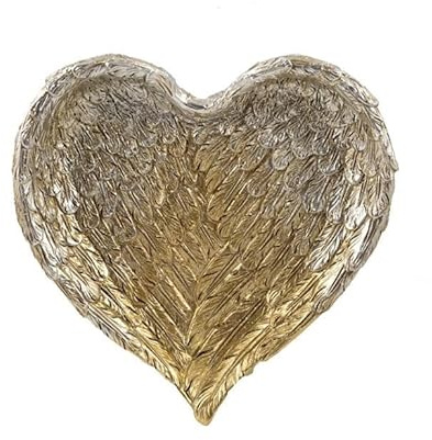 DRW Svuotatore a Forma di Cuore Realizzato con Ali Dorate in Resina Dipinta a Mano 15x16x3 cm, Oro