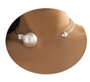 Sexy Pearl Collar Necklace for Women Elegant Open Adjustable Pearl Choker Necklace Bikini Pearl Body Jewelry Metal Big Ball Chain Necklace Summer Statement Clavicle Chain Jewelry, Metal, alloy