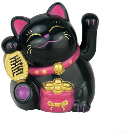 Zoegneer Winkende Glückskatze aus Kunststoff, solarbetrieben, automatische Schaukel, Glückskatze für Zuhause, Auto, Kuchen, Backdekoration (Glückstasche, schwarz)