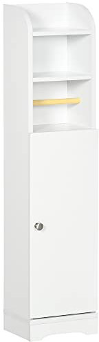 kleankin Armario de Baño Columna Auxiliar de Baño Armario Multiusos con Estante Ajustable y Portarrollos de Papel para Dormitorio 23x18x100 cm Blanco