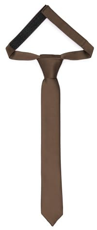 Ladeheid Cravate pour enfants pour garçons - Look élégant mat, Pré-nouée avec une fermeture scratch, Parfaite pour les occasions spéciales - Cravate clip élégante TKM (31cm x 4cm, Marron)