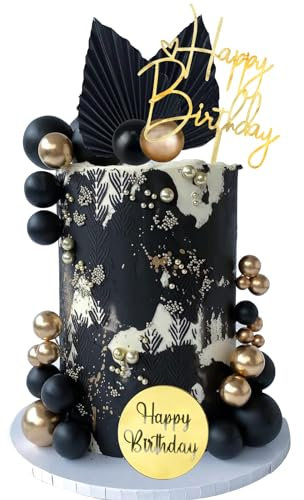 LARDUX 28 PCS black palm leaves Cake Decorations-Birthday Cake Toppers DIY Palm Leaves Boho Mini Balloon Cupcake Insert for Boy Man Birthday Party Decor