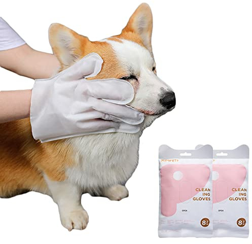 Lot de 16 gants de nettoyage sans rinçage pour chats et chiens, faciles à utiliser, il suffit de faire mousser et de sécher pour les animaux de compagnie idéaux