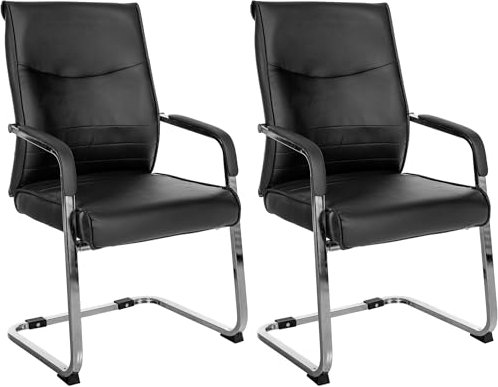 CLP 2er Set Besucherstuhl ergonomisch Hobart, Freischwinger mit Armlehnen, Kunstleder gepolstert Chromgestell, Konferenzstuhl Büro, Farbe:schwarz, Material:Kunstleder