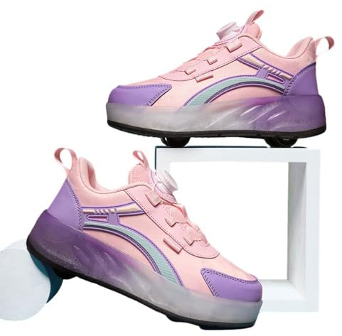 ENEN Chaussure a Roulette, Chaussures a roulettes Retractable Garçons Basket Roulette pour Enfant Fille, Roller 4 Roues Déformable Adolescents pour Intérieur Extérieur 36 EU