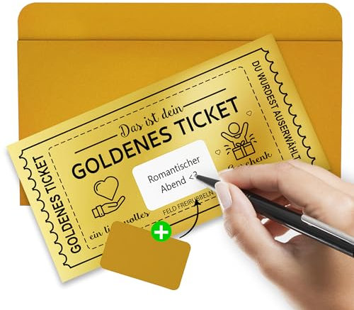 Gutschein zum selber ausfüllen mit Rubbelaufkleber - Goldenes Ticket, Rubbelkarte zum beschriften, Kinogutschein, Geburtstagskarte, Geschenk für Freundin, Wunschgutschein, Geburtstagsgeschenk