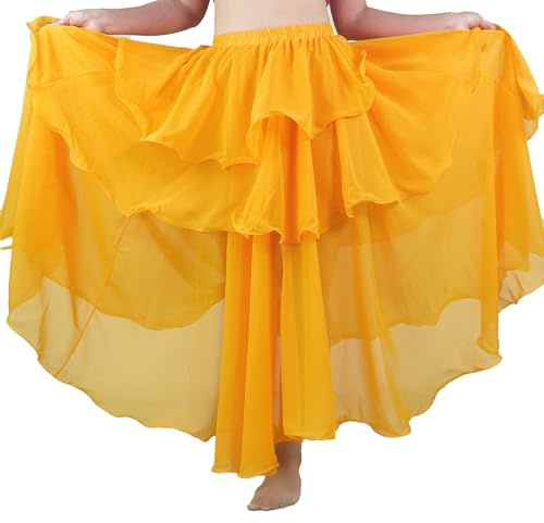 MUNAFIE Jupe de Danse Swing Longue en Mousseline de Soie à Trois Couches pour Femme, Jupe de Danse du Ventre, Robe de Danse, Costume de Danse du Ventre, yellow5m, Taille Unique