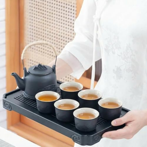 ICHAG Juego de té chino, juegos de té de cerámica Gongfu para adultos, juego de tetera de 15 piezas con mascota de té, tetera asiática de Kung Fu, tetera de viaje portátil para el hogar, al aire libre
