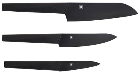 Satake Authentic Works Coffret 3 couteaux de cuisine japonais Black santoku + universel + office design furtif manche antidérapant fabriqué au Japon
