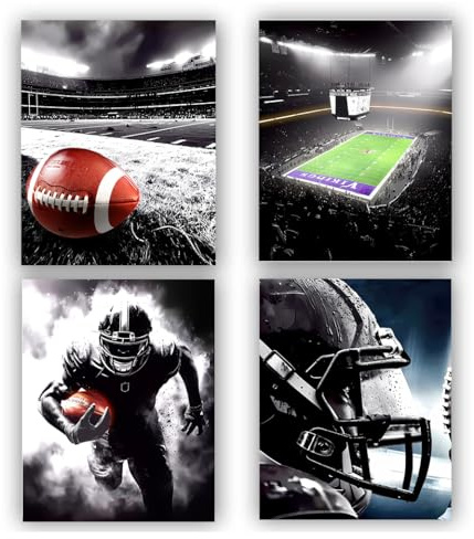 ZHAXFA American Football Sport Leinwand-Wandkunst, Fußball-Kunstdrucke, Rugby-Poster, schwarz-weiß, Fitnessstudio, Kunstdruck für Schlafzimmer, Männerhöhle, Jungen, Schlafzimmer, Dekoration, 20,3 x