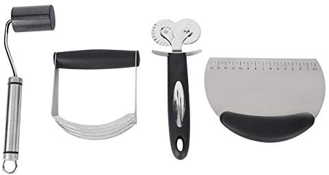 Set da 4 Pezzi/set da Forno Fai-da-te con Rotella per Pizza a Doppia Testa e Attrezzatura per Arrotolare Piatto per Uso Domestico