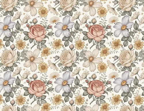 UNIK Nordic Vliestapete, BxH 450x280 cm, Vintage Blüten, Tapete Florale Blumen Kunst, Fototapete Baby- und Kinderzimmer, XXL Kindertapete in hellen Aquarell Farben, Wandtapete Flower, Made in Germany