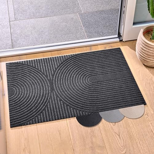 Blumtal Fußmatte 90x150 cm - rutschfeste Schmutzfangmatte - Fußabtreter mit Muster - Fußmatten Haustür - Türmatte aus Polyester - Fußmatte innen/Schmutzfangmatte außen/Floor Mat Dunkelgrau