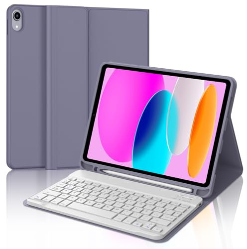 Funda con Teclado para iPad A16 11ª Generación 2025/10ª Generación 2022, Teclado Bluetooth Inalámbrico, Funda Delgada con Ranura para Bolígrafo para iPad 11ª/10ª Generación 10.9/11 Pulgadas, Púrpura