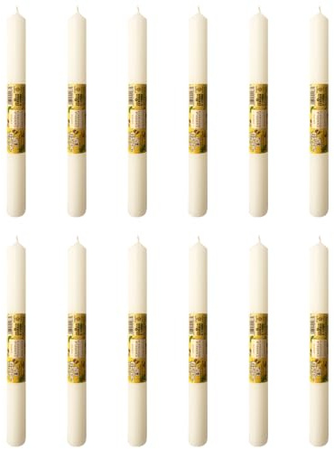 Cereria Di Giorgio - 12 Candele Cilindriche a Colore Pieno - Bianco - Profumazione Cocco - Diametro 1.9 cm Altezza 20 cm - Durata 7 ore