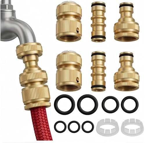 Brass Hose Connector, 6Pcs Rustproof Connector Set with 2 Double Male