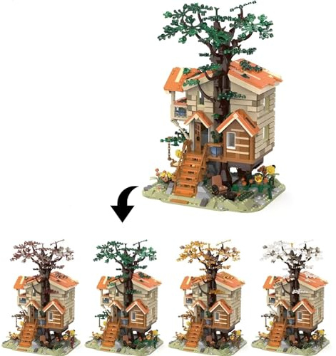 DzirePada Forest Tree Natural House Building Blocks Set, 1711PCS Treehouse Architecture Model Toys, Four Season Tree Simulation Home Construction Building Bricks Kit, Ideas Gifts for Kids Adults
