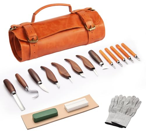 MAFILT All-in-One Professional Wood Carving Kit with PU Storage Bag,Carbon Steel Knives, Ergonomic Handles, Ideal for Whittling, Sculpting & DIY Projects