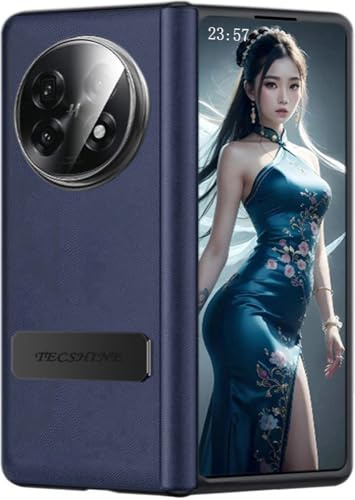 TECSHINE Leather Cell Phone Case for OPPO Find N5, Find N 5 Hinged Protective Cover, Bracket, Mobile Phone Shell, Support Frame, Holster -Blue