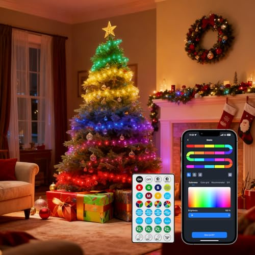 Aigostar Luci Natalizie Intelligenti RGBIC, Fascia LED 20M+3M 200 LED, Controllo Segmenti, Sync Musica, 39 Effetti Dinamici, 150 Scene, Impermeabile, per Decorazione Interno ed Esterno