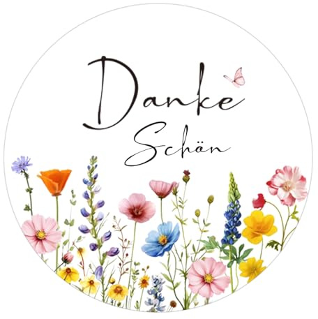 G2PLUS Danke Schön Geschenkaufkleber: 4cm Round Etiketten Aufkleber | 120 Stück Wildblumen Dankeschön Sticker für Gastgeschenken, Hochzeitsgeschenke, Geburtstagsgeschenke