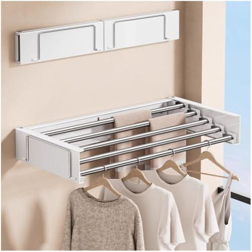 GIFALPXO Wall Dryer, Drying Rack, Space Saving 6 Stainless Steel Rod, Pull-Out Drying Rack Foldable, Drying Rack for Wall Mounting for Inside or Outdoor, Balcony, Terrace,60cm