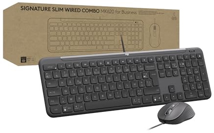Logitech Signature Slim Wired Combo MK620 pour Business, Souris Filaire Optique, Clavier de Taille Standard, USB-C prêt à l’Emploi, Windows/Mac/Chrome/PC/Ordinateurs Portables, FRA AZERTY - Graphite
