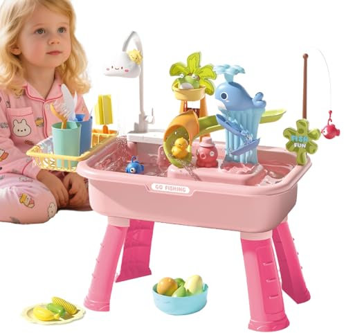 Table D'eau Pour Enfant 4-en-1 Avec Robinet Électrique, Jeu D'Imitation Éducatif Pour Garçons Et Filles, Idéal Pour Plage, Piscine, Camping, Jardin, Voyage, Jouet Extérieur, Parc, Maison De Jeu