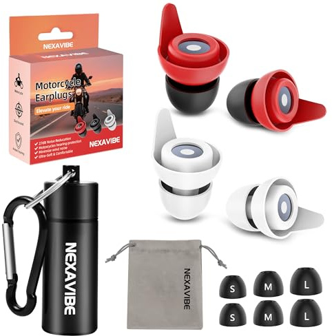 NEXAVIBE Tappi Auric. Ultra Morbidi per Moto -27dB Riduzione Rumore(2 Coppie 3 Taglie)|Compatibili Casco,Custodia Alluminio|Gite,Concerti,Voli|Migliori Tappi Anti-Rumore Adulti,Pronti Viaggio