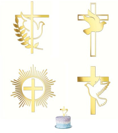 2Stück Kreuz Tortendeko Taufe, Acryl Personalisiert Firmung Tortendeko Kommunion Kreuz Gold, Mädchen Junge Konfirmation Cake Topper Kuchen Deko Erstkommunion,Für Geburtstag Hochzeit Tortenaufleger (4)