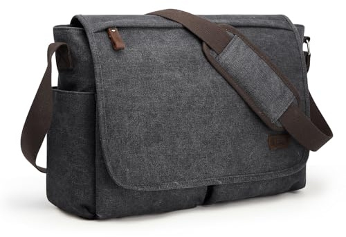 S-ZONE Herren Umhängetasche Große Vintage Canvas Messenger Bag Aktenktasche Schultertasche Bürotasche Kuriertasche Arbeitstasche