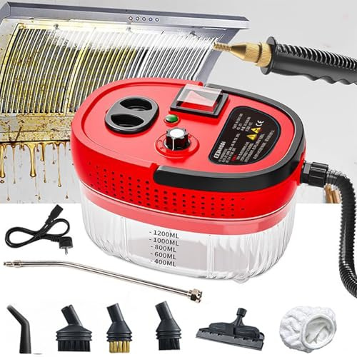 Pulitore A Vapore Ad Alta Pressione da 2500 W (105 °C / 3 Bar), Genera Rapidamente Vapore Ad Alta Temperatura per Pulire Cucine, Bagni E Sedili Auto, Serbatoio dell'Acqua da 1200 Ml Red