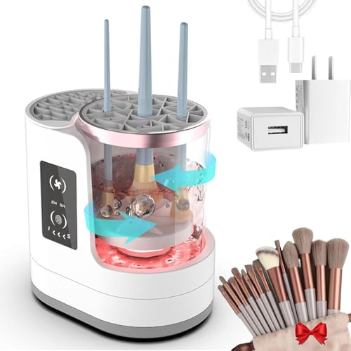 Vellura Nettoyeur de pinceaux de maquillage électrique avec 13 pinceaux de luxe, portable et automatique (nettoyeur + 13 pinceaux)