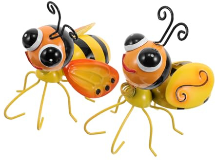 Escultura de Abeja de Hierro para Pared, 2 Piezas, Estilo Rústico | Decoración Colgante en Amarillo, Uso para Patio y Comedor, Instalación Sencilla y Aplicación Versátil