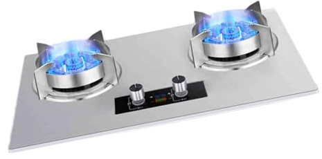Cocina De Gas 5,2 KW Con Temporizador Y Dos Quemadores, Acero Inoxidable, Sobremesa O Empotrada, For Restaurantes Familiares Puestos Comida(LPG)