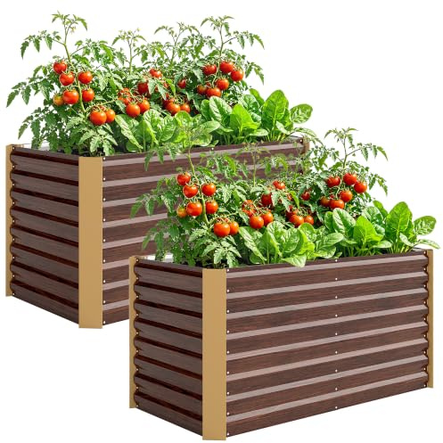 Outsunny Lot de 2 Lits de Jardin Surélevés 120 x 60 x 60 cm Marron | Acier Galvanisé, Carré Potager de Jardin, Fond Ouvert, pour Légumes à Racines Profondes, Fleurs