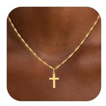 Fezodo Ostergeschenke Kinder Erwachsene - Wasserfest 18K Gold Vergoldete Kreuz Kette Damen Christentum Schmuck Geschenke für Frauen Mädchen 40+5cm