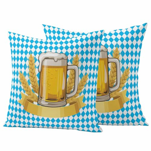 Outdoor Pillow Covers Pack of 2 Beer Buffalo Blue Plaid Wheat Waterproof Garden Farmhouse Cushion Cases Decorative for Patio Furniture Balcony Couch Sofa 20 x 20 Inch