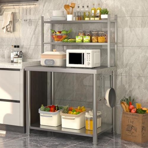 UNIONLINE Edelstahl Arbeitstisch mit 2 Oberablagen 76x60x138cm | Gewerblicher Küchentisch, Catering Vorbereitungstisch für Outdoor Küche & Pizzaofen