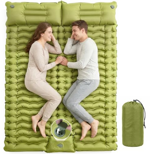 Rgaden Camping Doppelt,Ultraleichte Isomatte Aufblasbar mit Integriertem Kissen & Fußpumpe, Kompakte Camping Schlafmatte Wasserdicht für Trekking, Backpacking, Reisen und Zelt,185 * 135 * 15(cm)