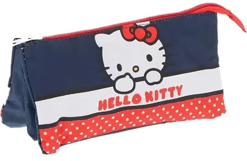 Hello Kitty - Federmäppchen mit dreifacher Tasche für Schule und Kindergarten für Kinder und Jugendliche 22 x 12 cm
