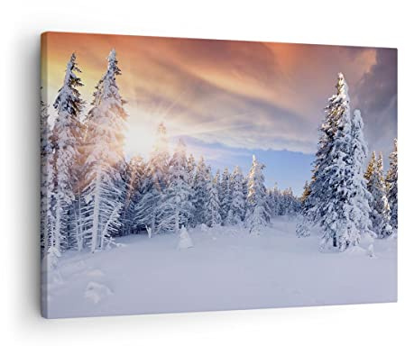 ARTTOR Bilder auf Leinwand 70x50cm Wandbild Landschaften Natur - 2433 | Abenteuer Alpen Winter Klein Wanddekoration Wohnzimmer Schlafzimmer Wanddeko Wand Kunstdruck Wandkunst Wall Decor ARTTOR